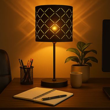 Lampa stołowa, ozdobne tłoczenia, aksamit, czarny, wys. 35 cm