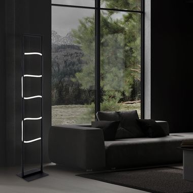 Lampadaire LED, métal, noir, aluminium, blanc, H 135,4cm