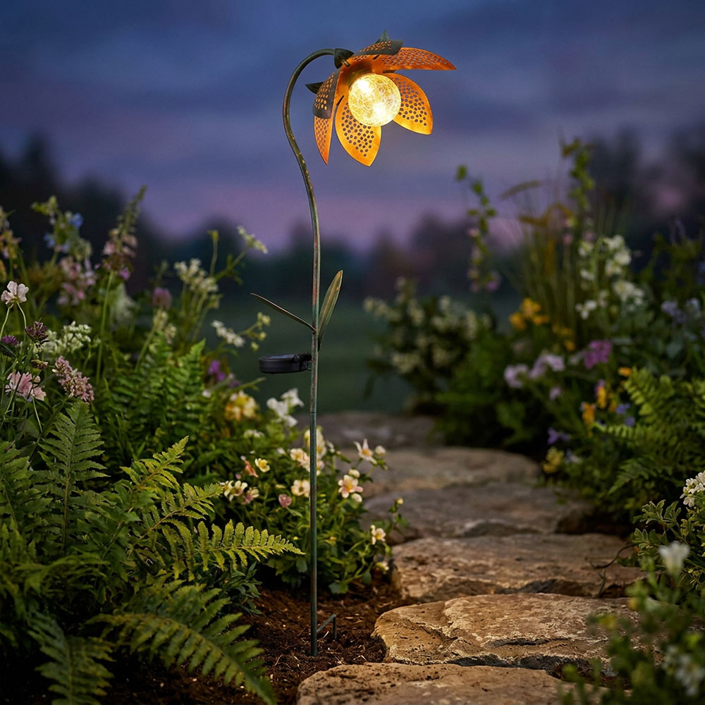 LED Solarleuchte, Blume, Crackle-Glas, Kugel, H 90 cm