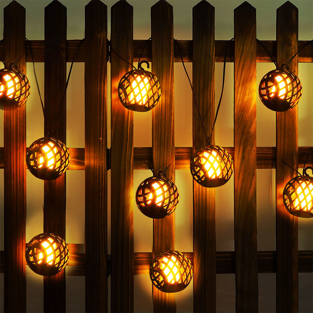 LED Solar Lichterkette, 8x Kugel, Flammen-Effekt, L 410 cm