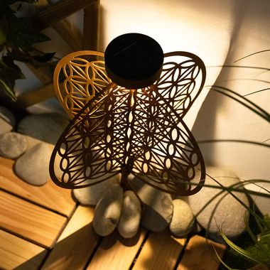 Lampe solaire LED, fleur de vie, couleur rouille, ronde, H 31 cm