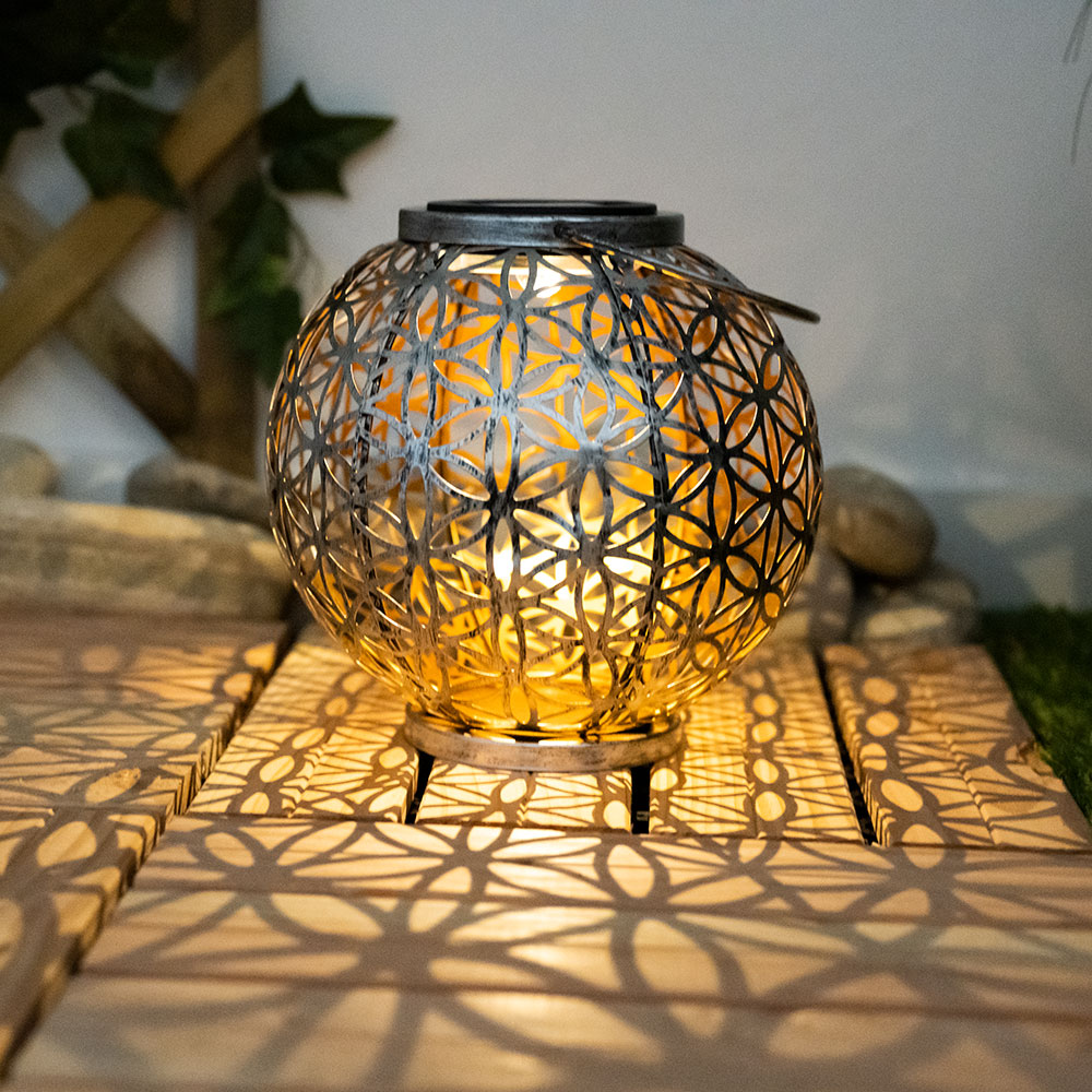 LED Solarleuchte, Kugel, Geflecht, silber-antik, H 29 cm