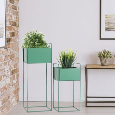 Set van 2 plantenpothouders, ijzer, groen, H 49/70 cm