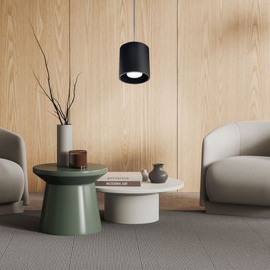 Lampe à suspension, ronde, aluminium noir, H 80 cm