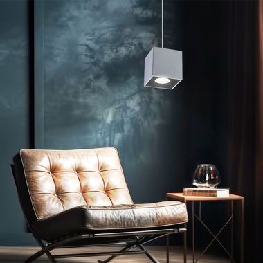 Lampe à suspension, carrée, gris aluminium, H 80 cm