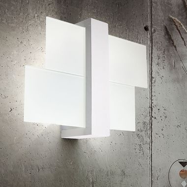 Applique murale blanche, bois, verre, L 30 cm