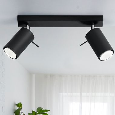 Spot de plafond, acier, noir, spots orientables L 30 cm