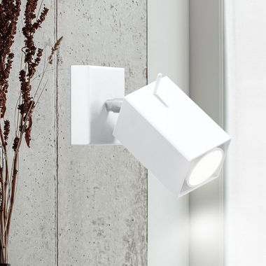 Wandspot, wit staal, verstelbare spot, H 15 cm
