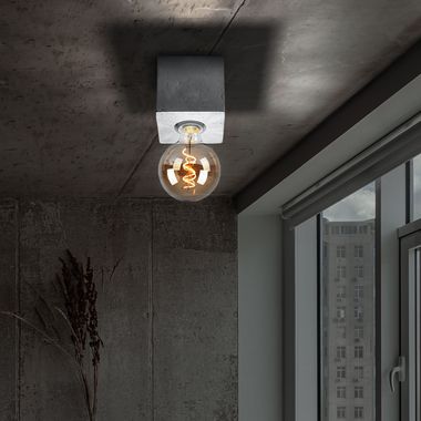 Plafonnier, gris béton, design cube, H 10 cm