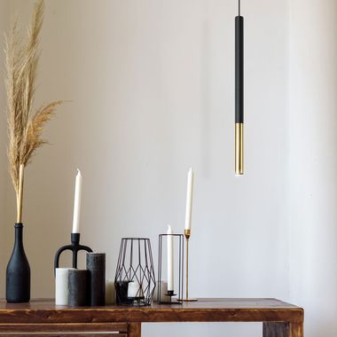 Hanglamp, staal, zwart-goud, H 110 cm