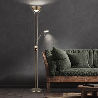 Lampadaire LED, verre, couleur laiton, dimmable, H 180 cm