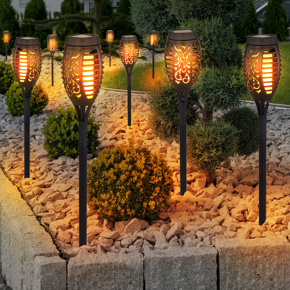 2x LED Solarleuchte, Fackel Design, Feuereffekt, H 97,5 cm