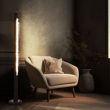 LED Stehleuchte, Dimmer, schwarz, Kristalle, H 151 cm