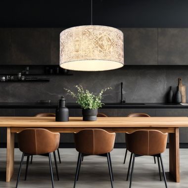 Lampa wisząca, metal, klosz tekstylny niebiesko-szary, wys. 150 cm