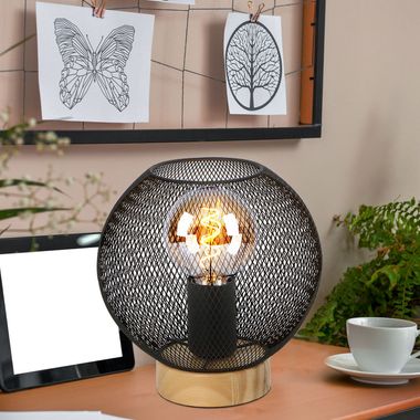 Lampe à poser, bois, aspect treillis, vintage, E27, H 20cm