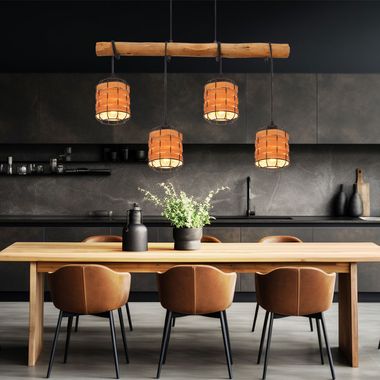 Lampa wisząca z efektem drewna, czarna, brązowa, wys. 140 cm