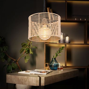 Hanging lamp, hemp rope, bars, black, natural brown