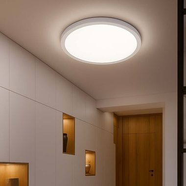 Plafonnier LED, IP44, blanc, fonction mémoire, D 42 cm