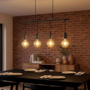 Lampa wisząca, industrialna, 4 światła, metal, szary, wys. 120 cm