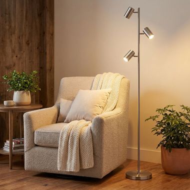 Staande lamp, beweegbare spot, mat nikkel, H 154 cm