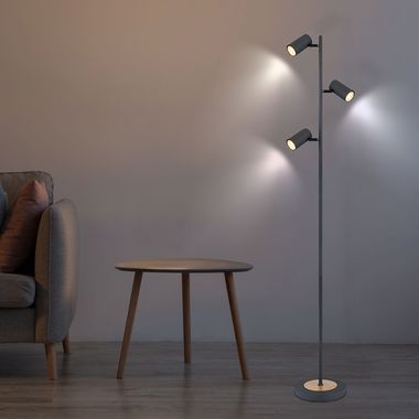 Lampadaire, métal, aspect bois, graphite, spots orientables