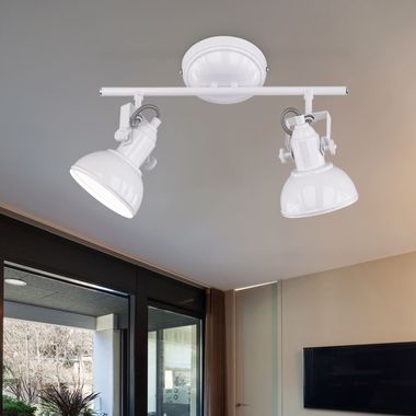 Lampa sufitowa, 2-płomienna, biała, ruchome reflektory, L 36 cm