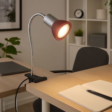 LED table lamp, clamp, movable spotlight, red, H 34cm