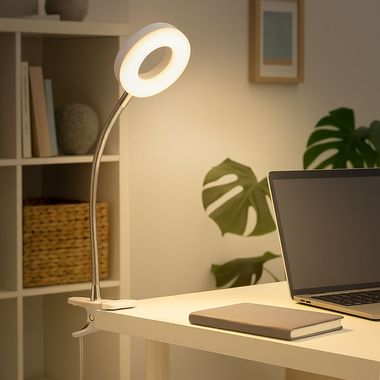 Lampa stołowa LED, ruchomy reflektor, biały, metal, wys. 21 cm