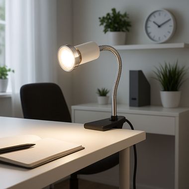 Lampa stołowa LED, elastyczna, metalowa, biała, wys. 14 cm