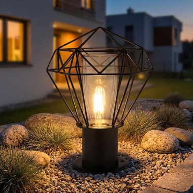 Pedestal lamp, black mesh shade, H 31.5 cm