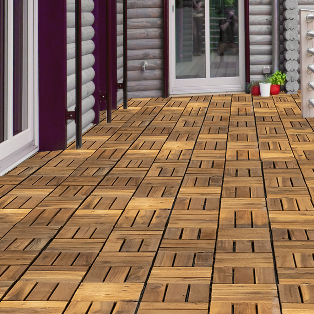 36 Holzfliesen – Robinienholz, Karbonisiert, 30x30 Cm, Mit Drainage, Klick-System, Für Balkon, Terrasse, Garten