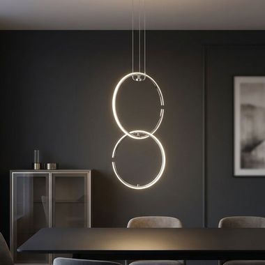 Lampada a sospensione a LED cromata, design ad anello, L 45 cm