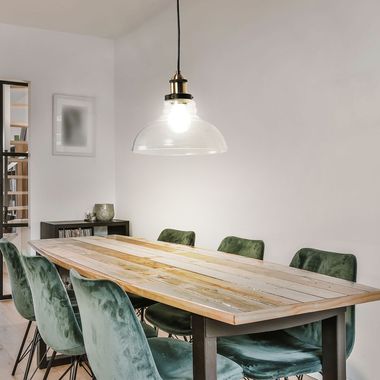 Pendellampe, handgefertigt, schwarz, transparent, H 200cm