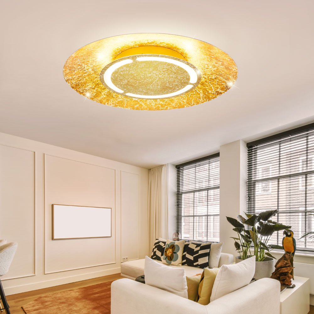 LED Deckenleuchte, gold, weiß patiniert, 50 cm, TABEA