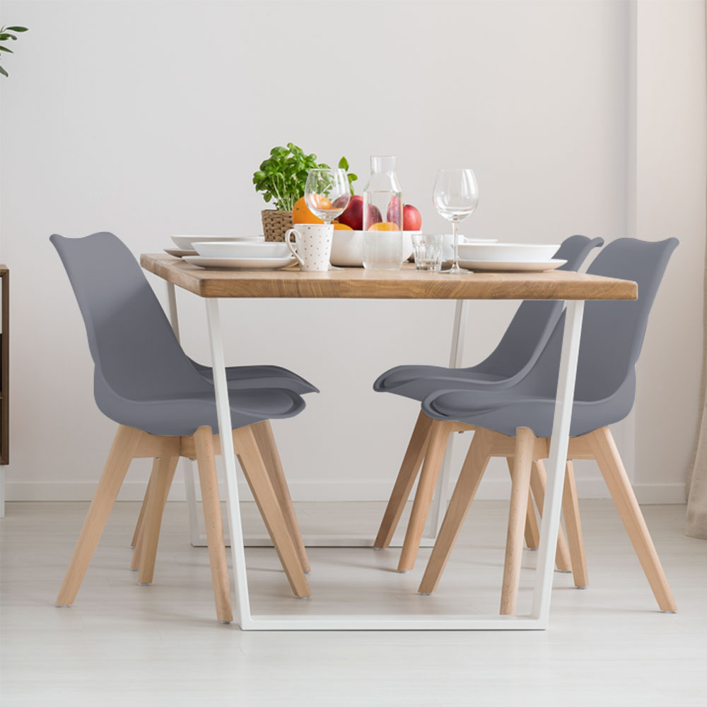 4er Set Stühle, Holz natur, grau, Sitzpolster, H 82 cm