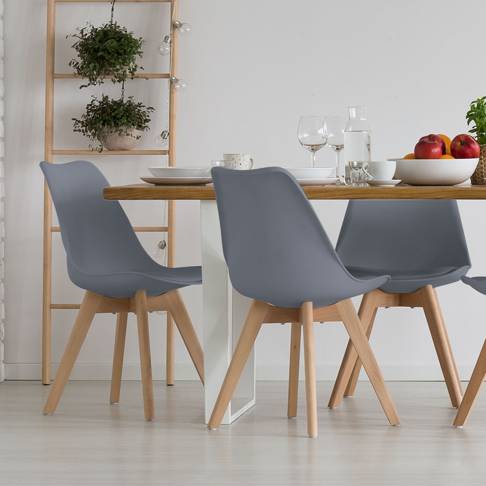 4er Set Stühle, Holz natur, grau, Sitzpolster, H 82 cm