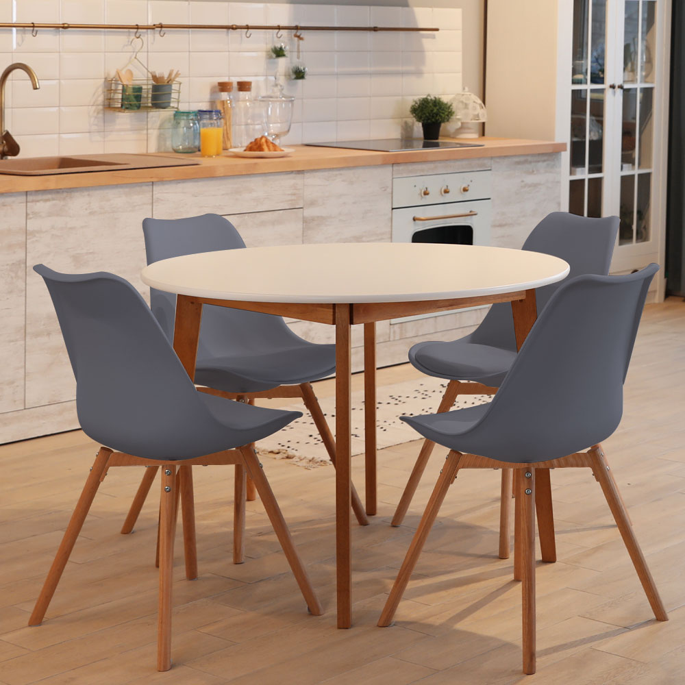 4er Set Stühle, Holz natur, grau, Sitzpolster, H 82 cm