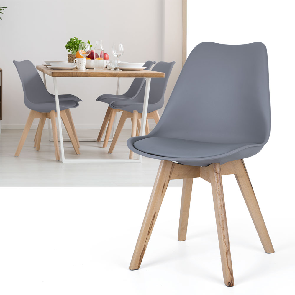 4er Set Stühle, Holz natur, grau, Sitzpolster, H 82 cm