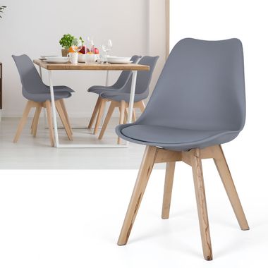Set di 4 sedie, legno naturale, grigio, cuscino di seduta, H 82 cm