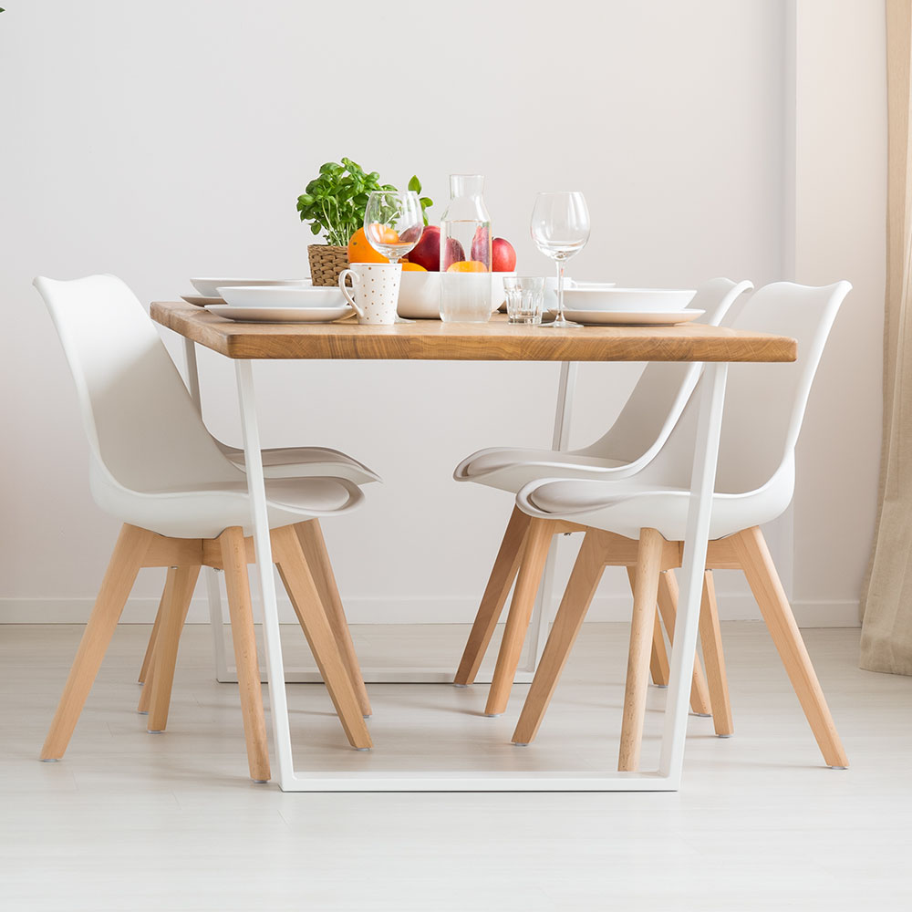 4er Set Stühle, Holz natur, weiß, Sitzpolster, H 82 cm