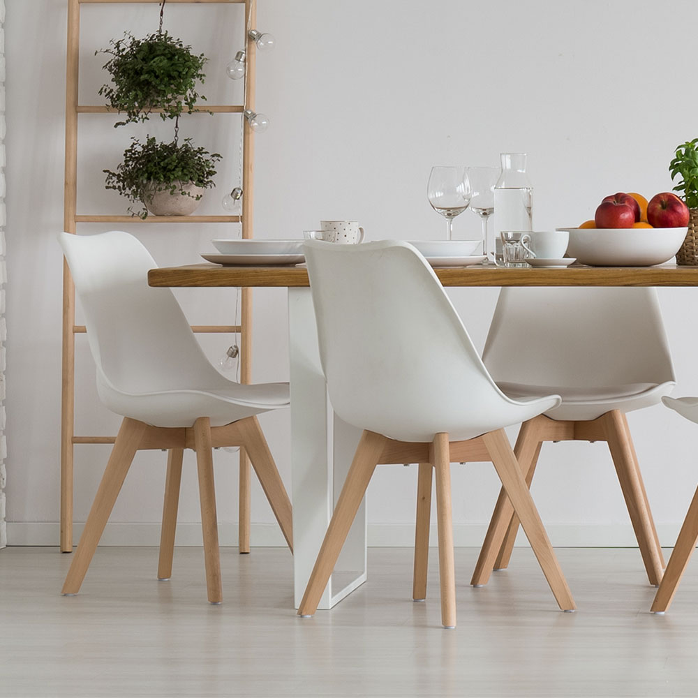 4er Set Stühle, Holz natur, weiß, Sitzpolster, H 82 cm