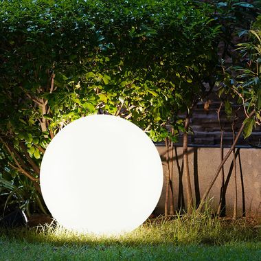Lampada solare LED, sfera bianca, DM 25 cm, H 65 cm