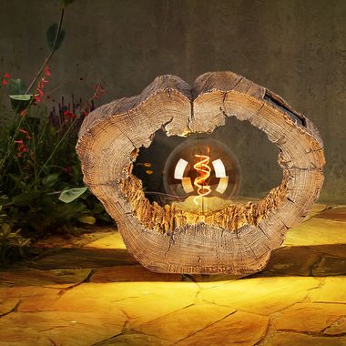 Lampada solare a LED, disco ad albero, effetto legno, L 30,5 cm