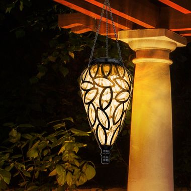 LED Solar Hängeleuchte, Tropfen mit Dekor, H 50 cm
