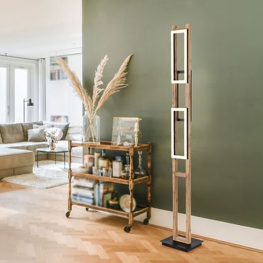Lampadaire LED, aspect bois, noir mat, H 150 cm