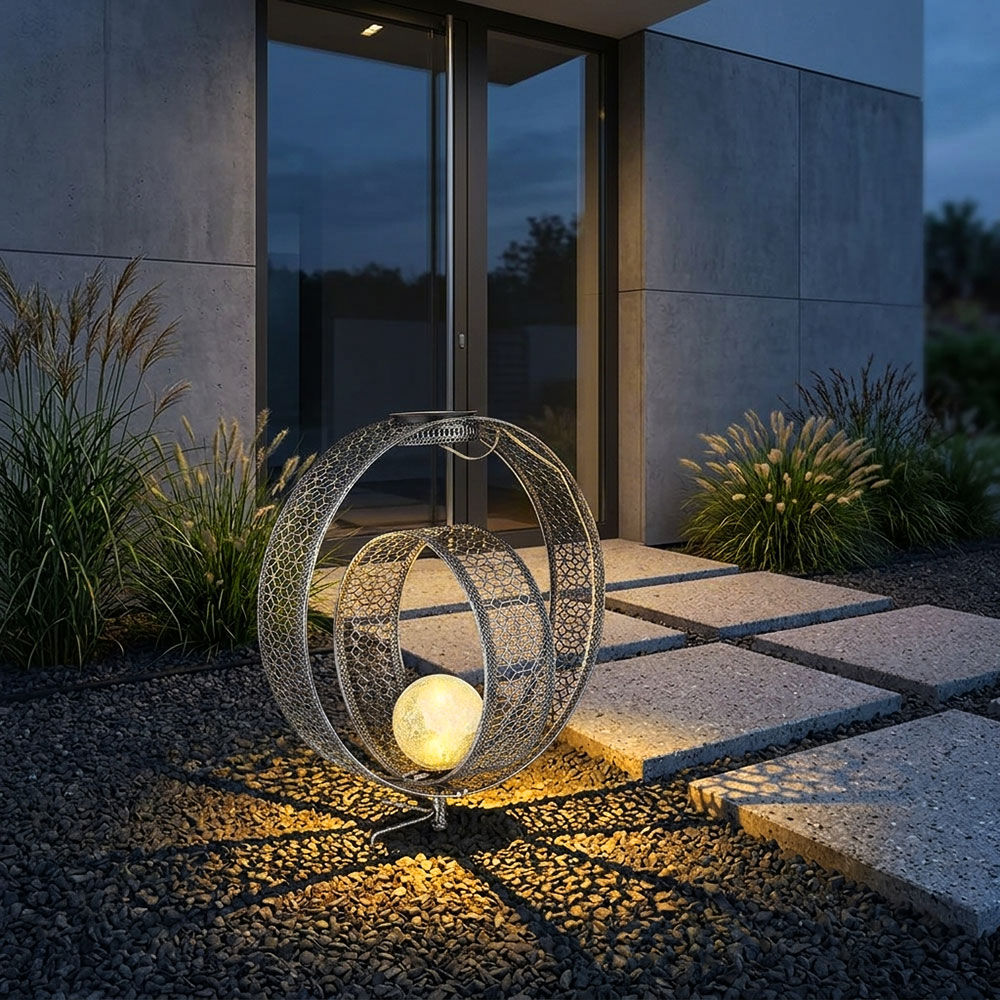 LED Solarleuchte, Erdspieß, Kugel, crackle-Glas, H 42 cm