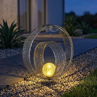 Lampe solaire LED, piquet, boule, verre craquelé, H 42 cm