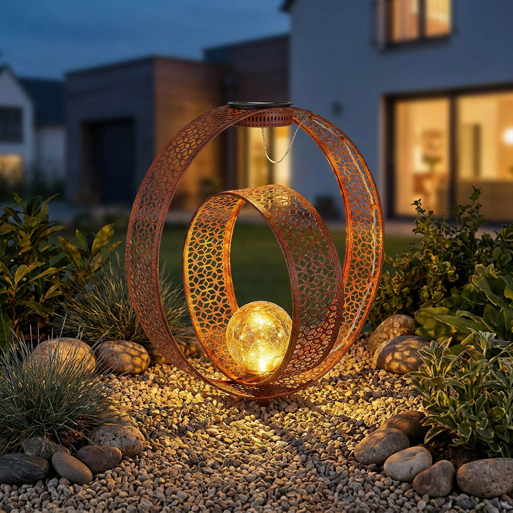 LED Solarleuchte, Erdspieß, Crackle-Glas, rost, H 42 cm