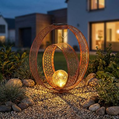 LED Solarleuchte, Erdspieß, Crackle-Glas, rost, H 42 cm