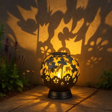 LED Solarleuchte, Kugel-Design, Schmetterling Blumen schwarz